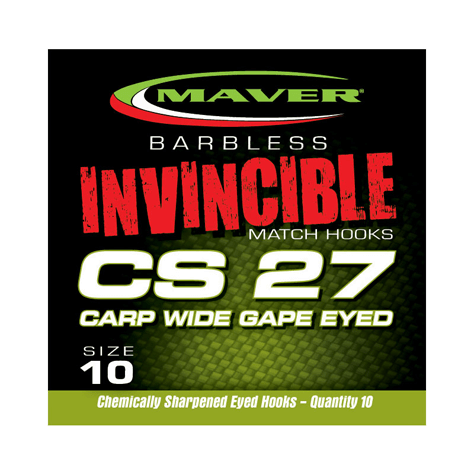 MAVER INVINCIBLE CS27 CARP WIDE GAPE (Barbless - Eyed)