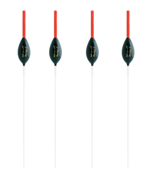 This is the picture of the MAVER MV-R SERIES 5 pole float range. An in-line pattern featuring a rugby ball shaped body designed for extreme situations. Featuring 2.5mm bristles and 1mm white fibreglass stems, these patterns have multiple uses from long lining to islands, fishing various depth margins or anywhere near snags where you need a float that isn’t going to let you down. AVAILABLE IN 4 SIZES