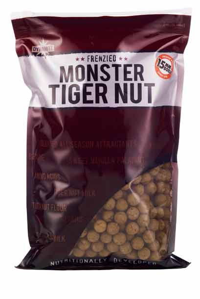 This is the picture of the Dynamite baits Tiger Nut boilies. Available in shelf life or freezer baits. Available in sizes 12mm, 15mm, 18mm and 20mm.