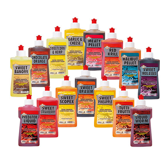 This is the picture of the Dynamite baits collection of XL liquid attractants.