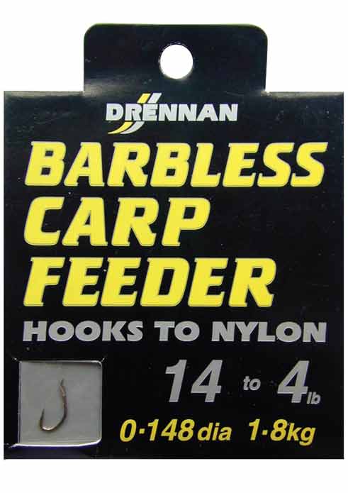 DRENNAN BARBLESS CARP FEEDER HOOKS TO NYLON - £2.75