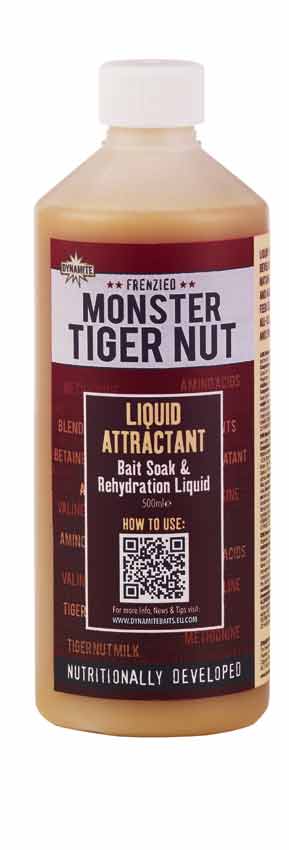 This is the picture of the Dynamite Baits Tiger Nut liquid attractant. It comes in a 500ml bottle. It is a bait soak and rehydration liquid.